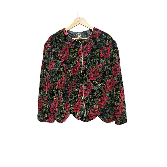 VINTAGE R & K Evenings Jacket Coat Dressy Fancy 90s Velvet Floral Print 22W - Picture 2 of 6